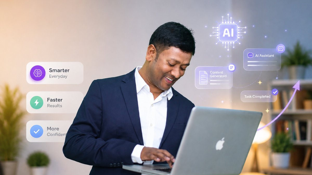 Sultan Mahmud, founder of Lucora AI Academy, using AI tools on a laptop